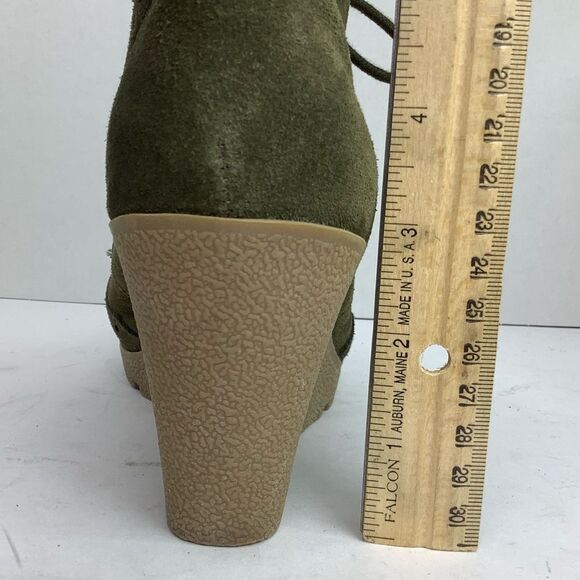 MIA Raphaella Olive Green Suede Lace Tie Wedge Women’s Ankle Bootie Sz 8.5M - Picture 9 of 11